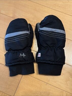 Hot Paws Kids Black Winter Mittens with Grey Stripe